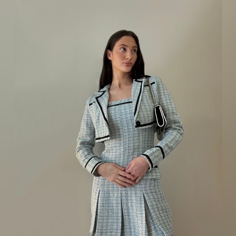 NWT Cider Light Blue & White Tweed Mini Dress with Cropped Jacket